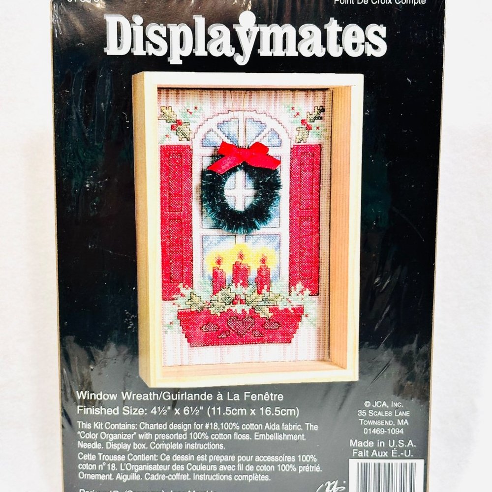 Displaymates Cross Stitch Kit w/Shadow Box Window Wreath Kit - New